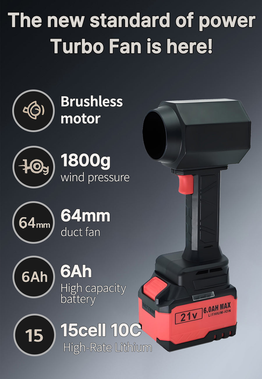 Powerful Turbo Air Blower – Max 1.8kg Wind Pressure | Brushless Motor | Dual Speed Control | Compatible with Makita 18V Batteries | 6.0Ah Battery Included | Leaf/Dust/Water Blower for Garage, Yard, Car