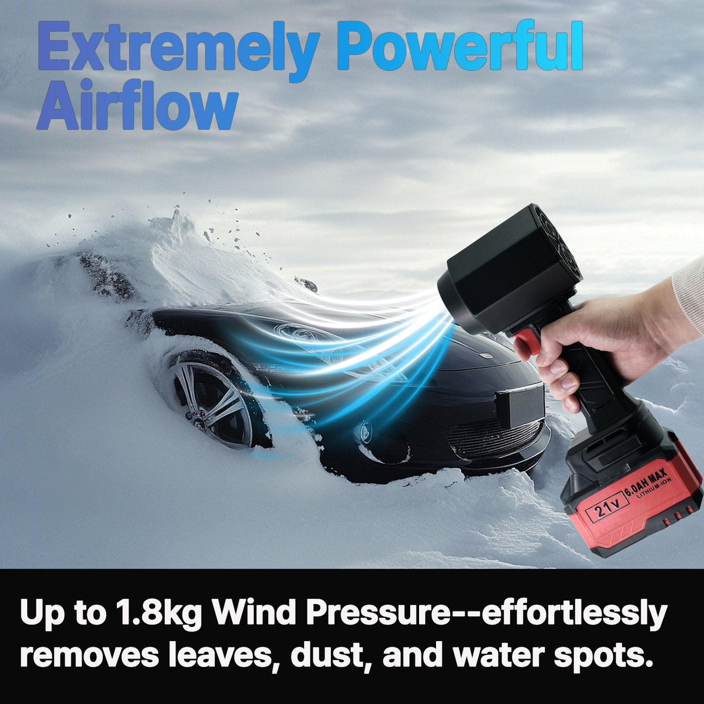 Powerful Turbo Air Blower – Max 1.8kg Wind Pressure | Brushless Motor | Dual Speed Control | Compatible with Makita 18V Batteries | 6.0Ah Battery Included | Leaf/Dust/Water Blower for Garage, Yard, Car