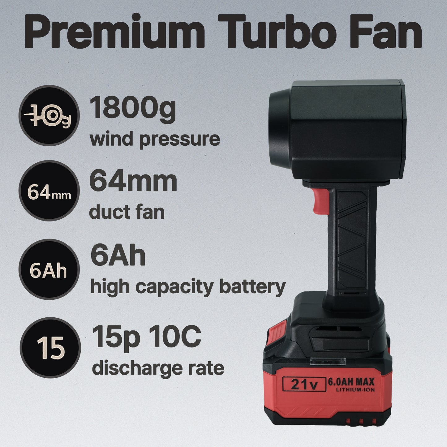 Powerful Turbo Air Blower – Max 1.8kg Wind Pressure | Brushless Motor | Dual Speed Control | Compatible with Makita 18V Batteries | 6.0Ah Battery Included | Leaf/Dust/Water Blower for Garage, Yard, Car